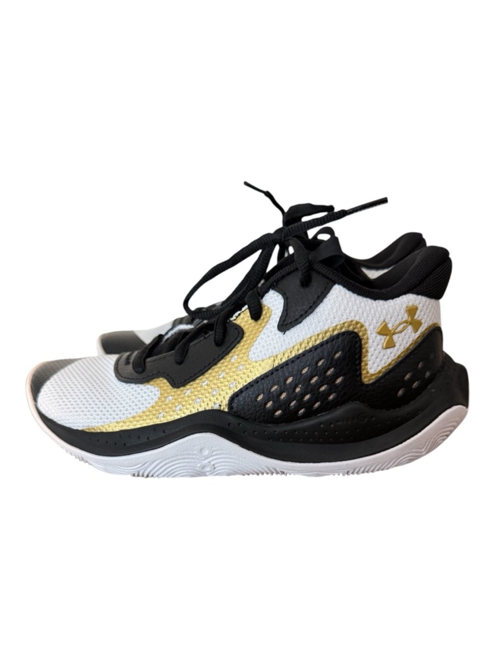 Under Armour Kids' Jet 23 White Black Gold Athletic Sneakers 4Y